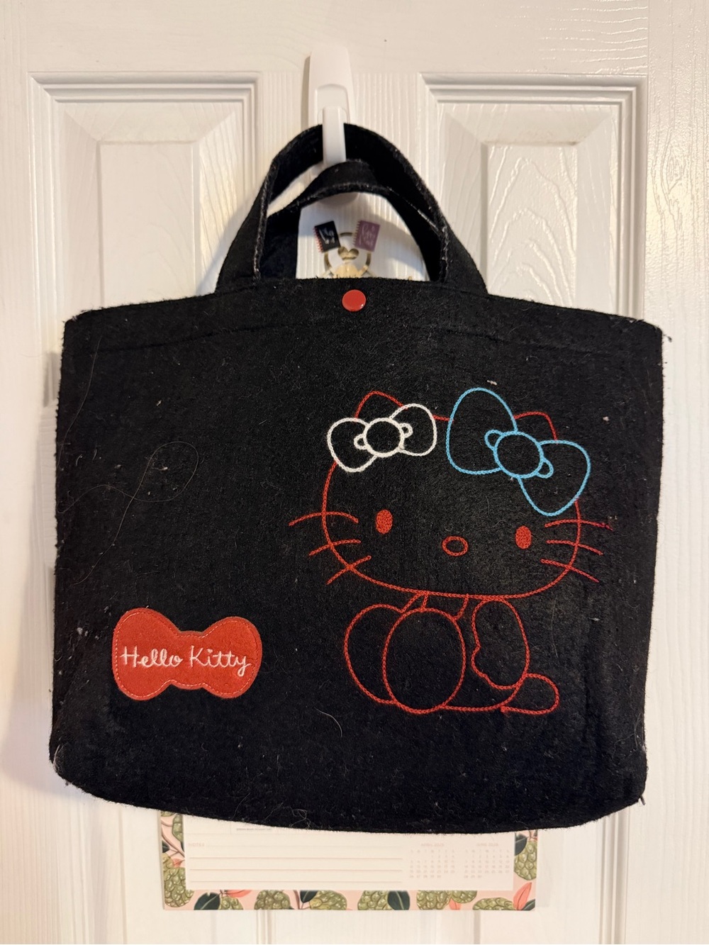Hello Kitty Black Tote with Red & Blue Embroidery